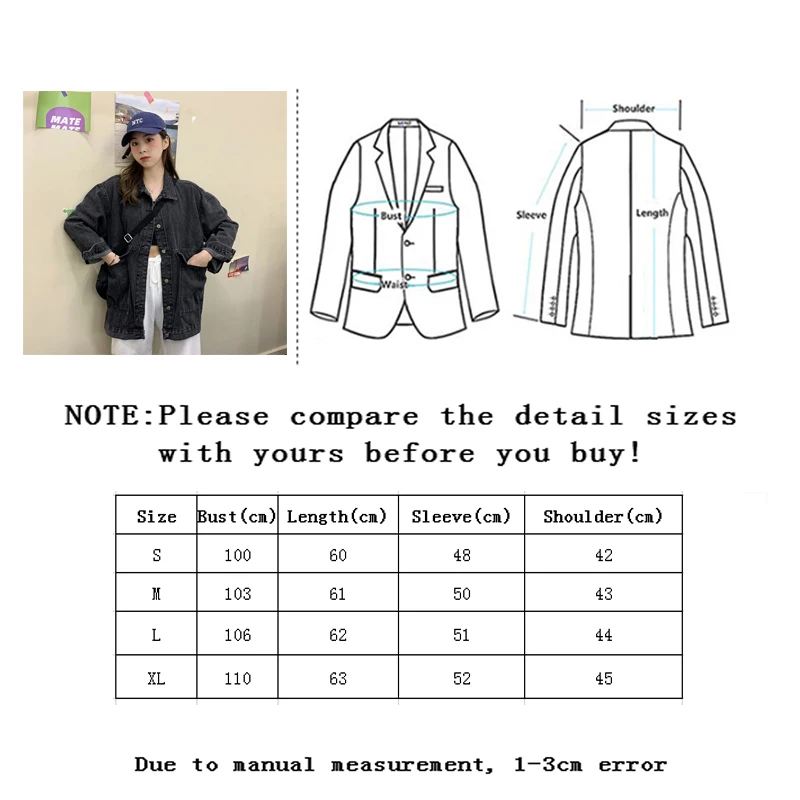 

Single Breasted Women Jean Jacket 2020 Spring New Casual Loose Long Sleeve Turn-down Collar Female Denim Tops Out Wear