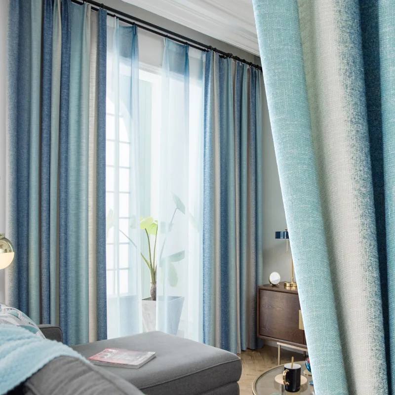 

Gradient Color Simple Modern Bedroom Shading Curtains Customized Finished Nordic Style Curtains for Living Dining Room Bedroom
