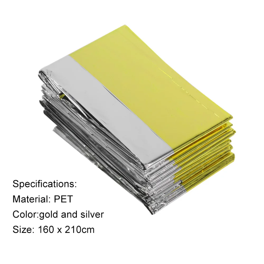 

160*210cm Emergency Blanket Lifesaving Thermal Insulation Sunscreen Blanket Gold Silver Double Color New Arrival