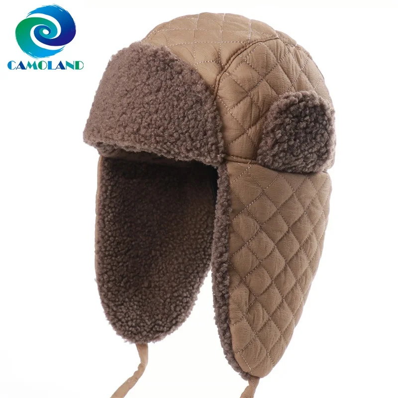 

CAMOLAND Winter Warm Hat For Women Men Thermal Faux Fur Bomber Hats Outdoor Windproof Russia Earflap Caps Male Snow Ski Cap