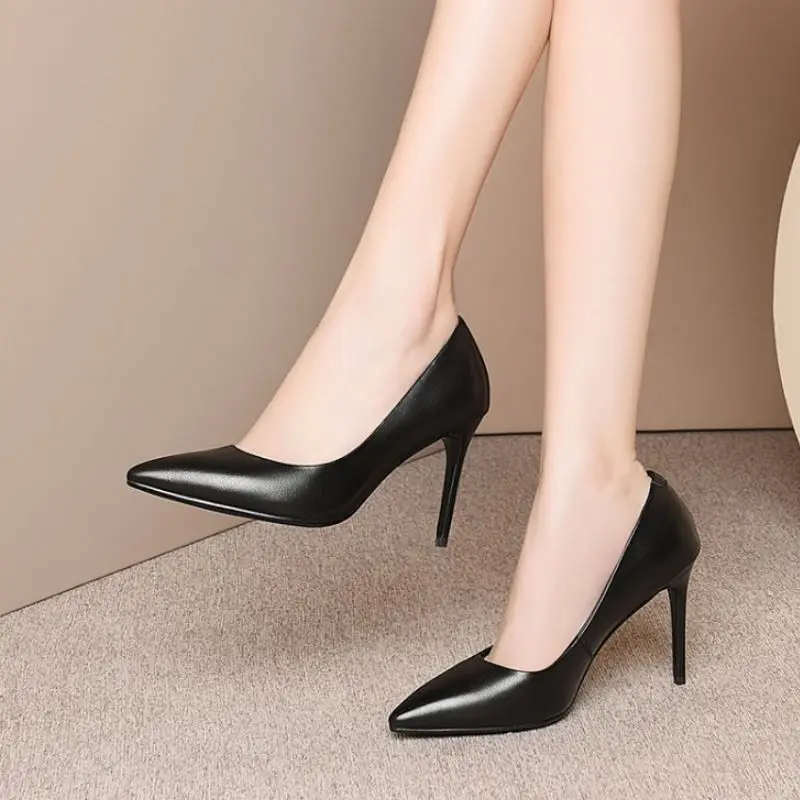 

Taoffen Genuine Leather Women Shoes Thin High Heel Pumps Fashion Pointed Toe Shoes Party Office Lady Shoes Footwear Size 33-39