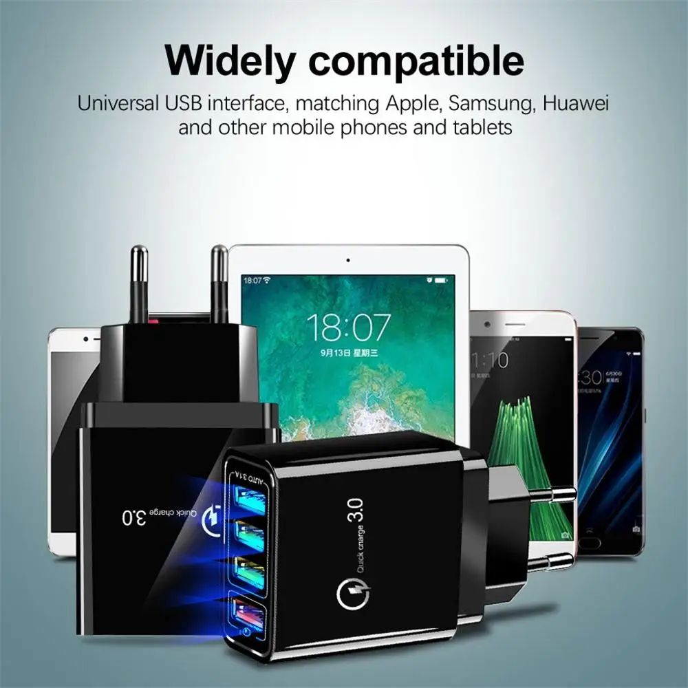 48 Вт быстрое зарядное устройство 3 0 USB для Samsung A50 A30 iPhone 7 8 Huawei P20 Tablet QC настенное США
