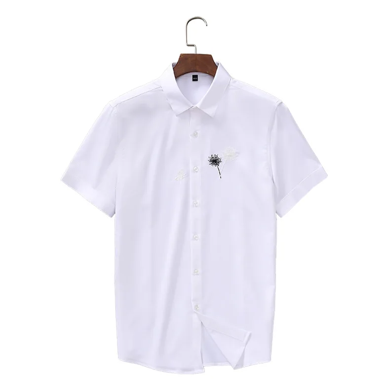 

2021 summer new men's Short Sleeve Shirt solid casual versatile shirt thin slim shirt solid High-end stuff White Simplicity