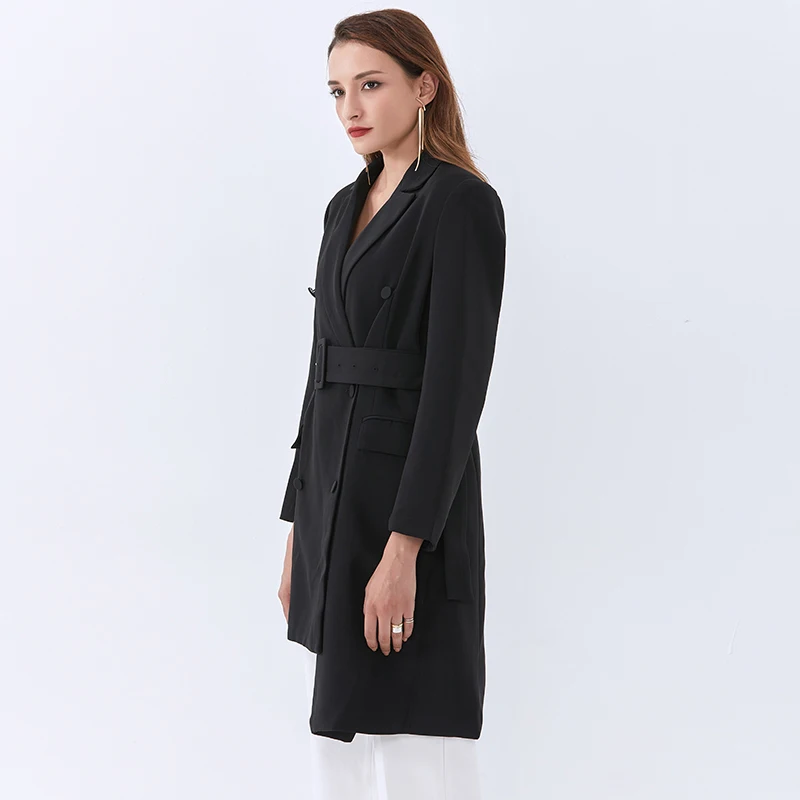

TWOTWINSTYLE Black Elegant Dress For Women Notched Long Sleeve High Waist Sashes Irregular Hem Casual Dresses Female Spring New