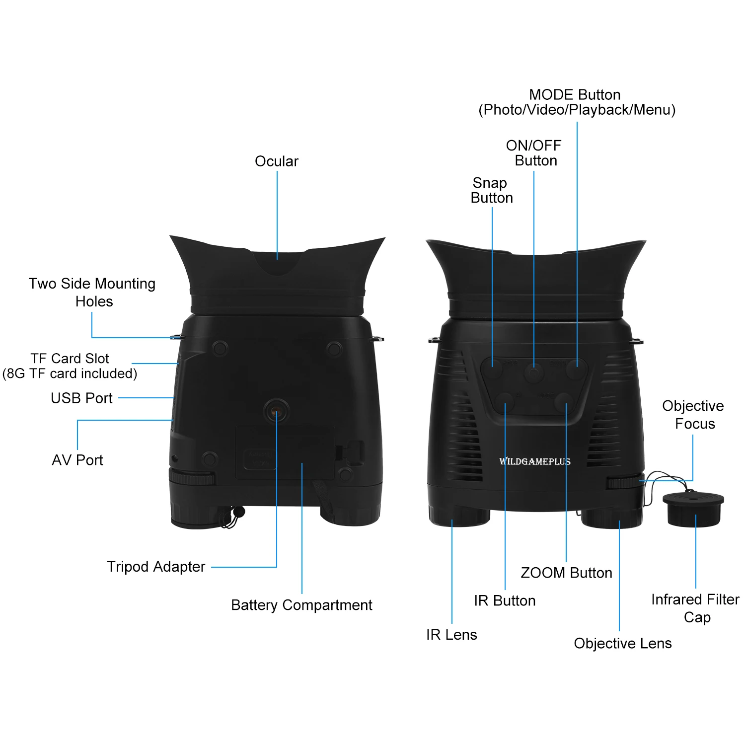 

IP65 Waterproof 2x Digital Zoom IR Tactical Night Vision Scope Night Vision Binoculars with 250m Full Dark Distance 8GB TF Card