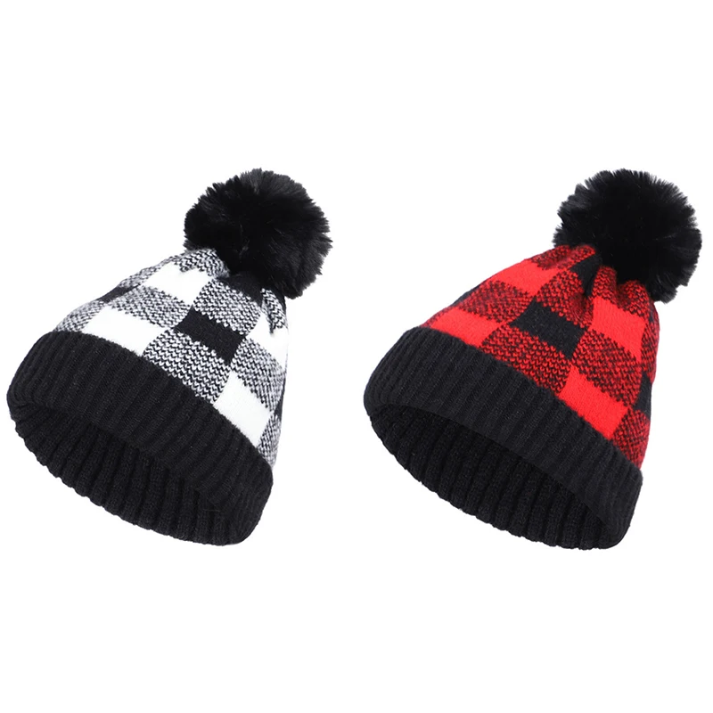 

Winter Soft Plaid Cuff Beanie Hat Thick Chunky Warm Knit Skull Ski Cap