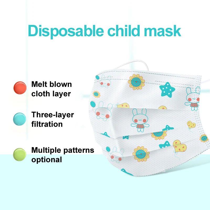 

50PCS Disposable Kids Masks Safety Children Mask Breathable Kids Face Masks Cartoon Mask Dustproof Child Mouth Masks Cubrebocas
