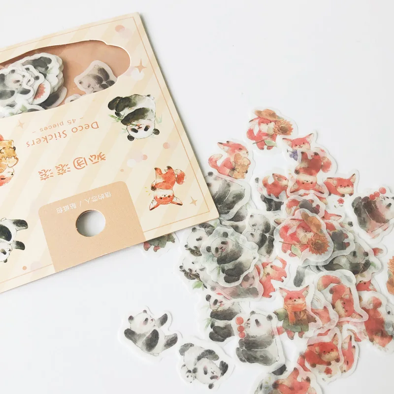 45 шт./упак. Kawaii лиса и панда наклейка клейкая рукоделие Стик этикетка дневник DIY