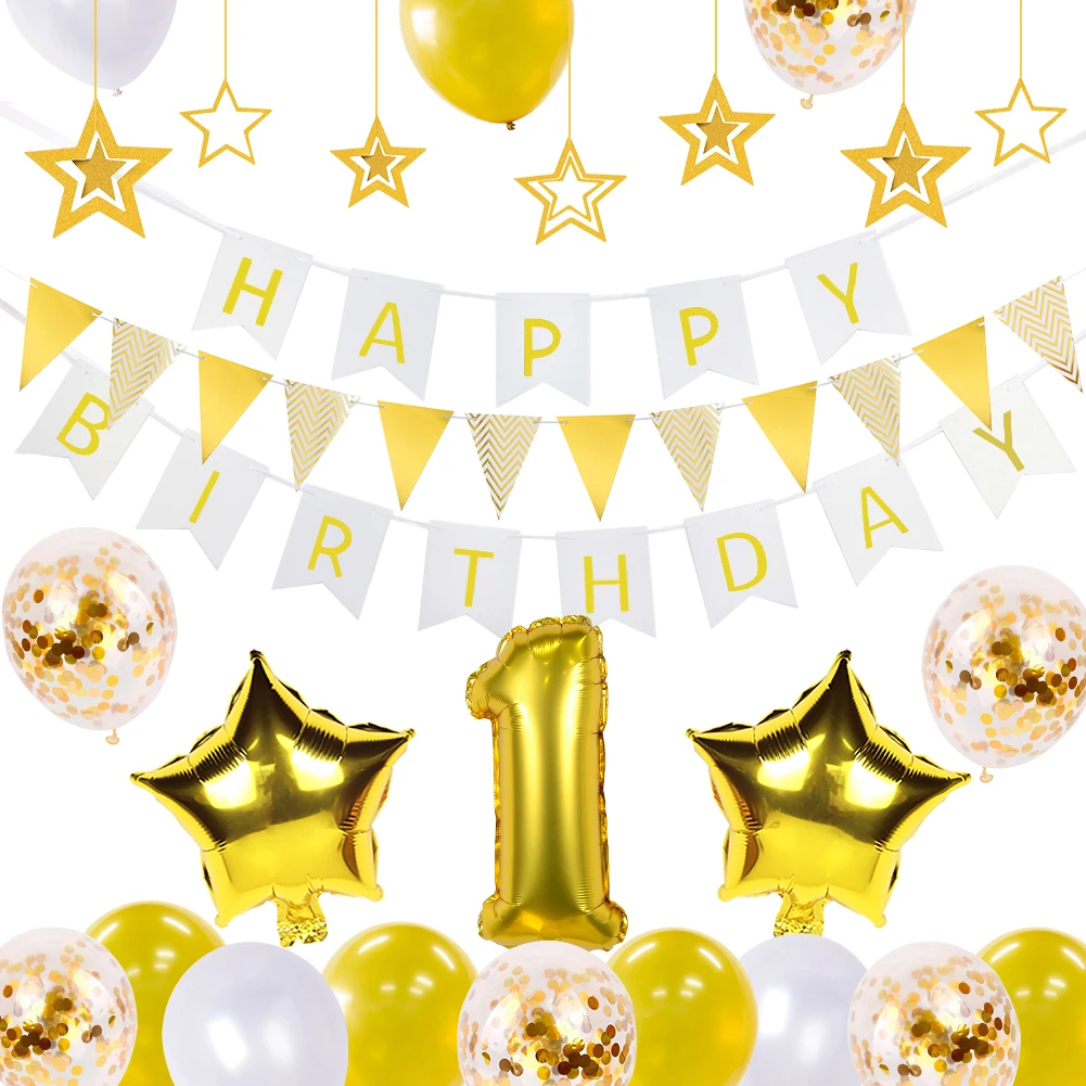 Золото 1st ко дню рождения белый баннер на день с 10 дюймов рисунком пятиконечной
