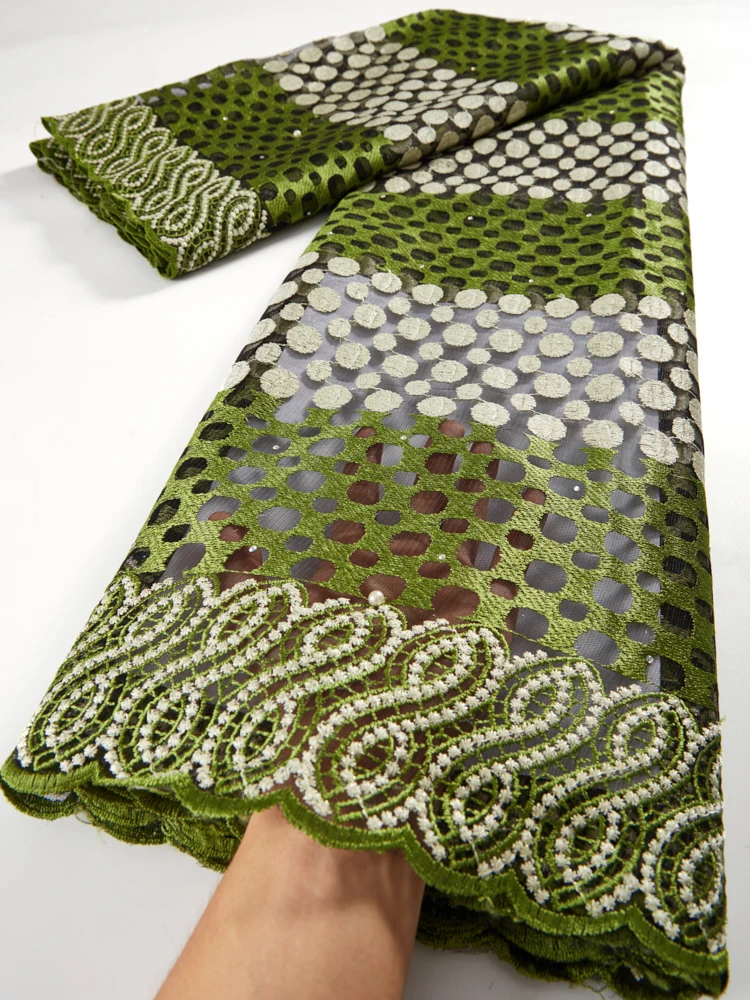 

Green African Lace Fabric 2021 New Design Embroidery With Stones French Mesh Laces 2.5 Yards For Wedding Party Sewing TY108