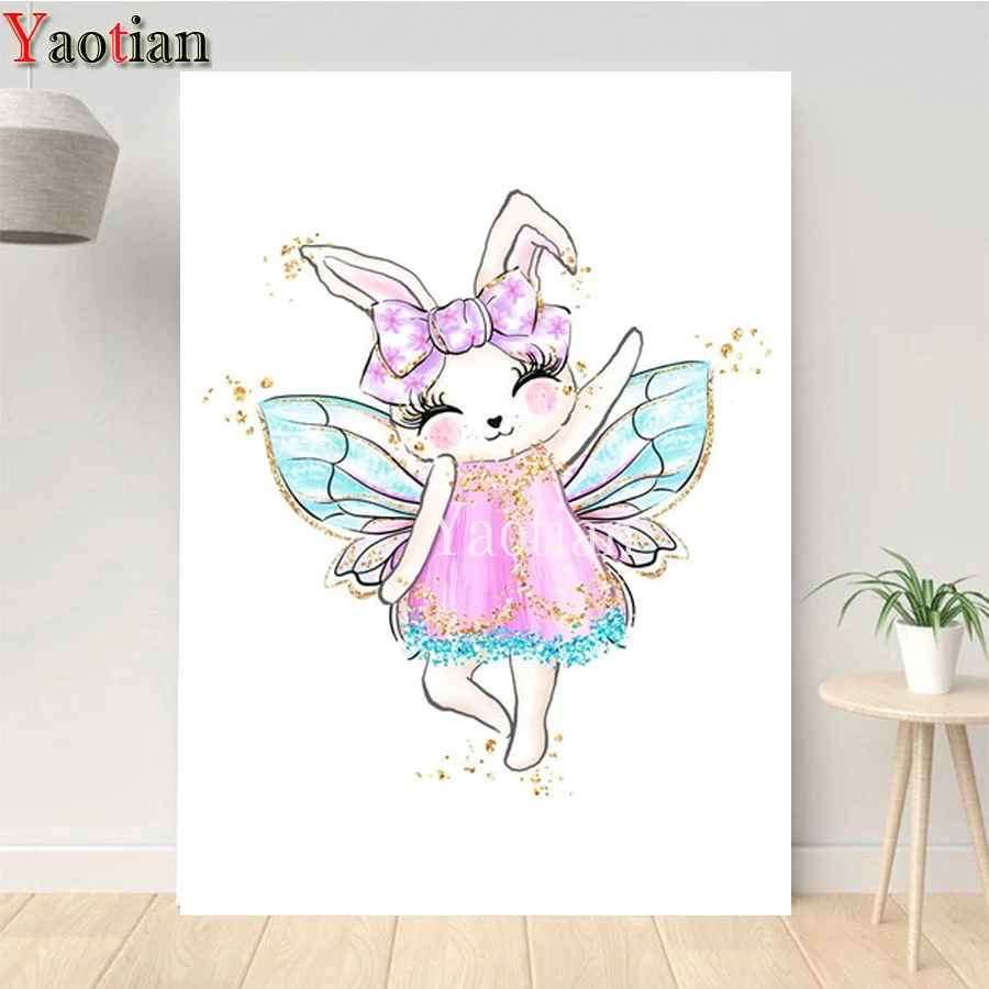 

Сказочной бабочки с персонажами из мультфильмов с изображением кролика «Банни»; Алмазов картина камни в форме ромба круглый 5D DIY изображени...