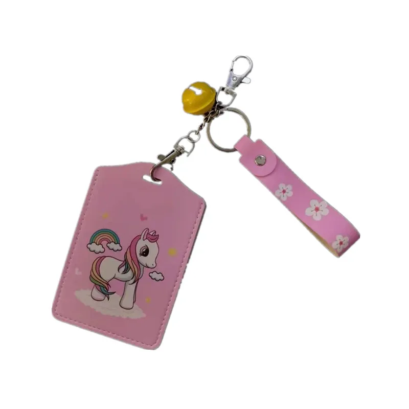 

Fashion Women PU Leather Card Holders Business Card Case Student Portable Cartoon Badge ID Card Holder Cards Pass Cover Lanyard