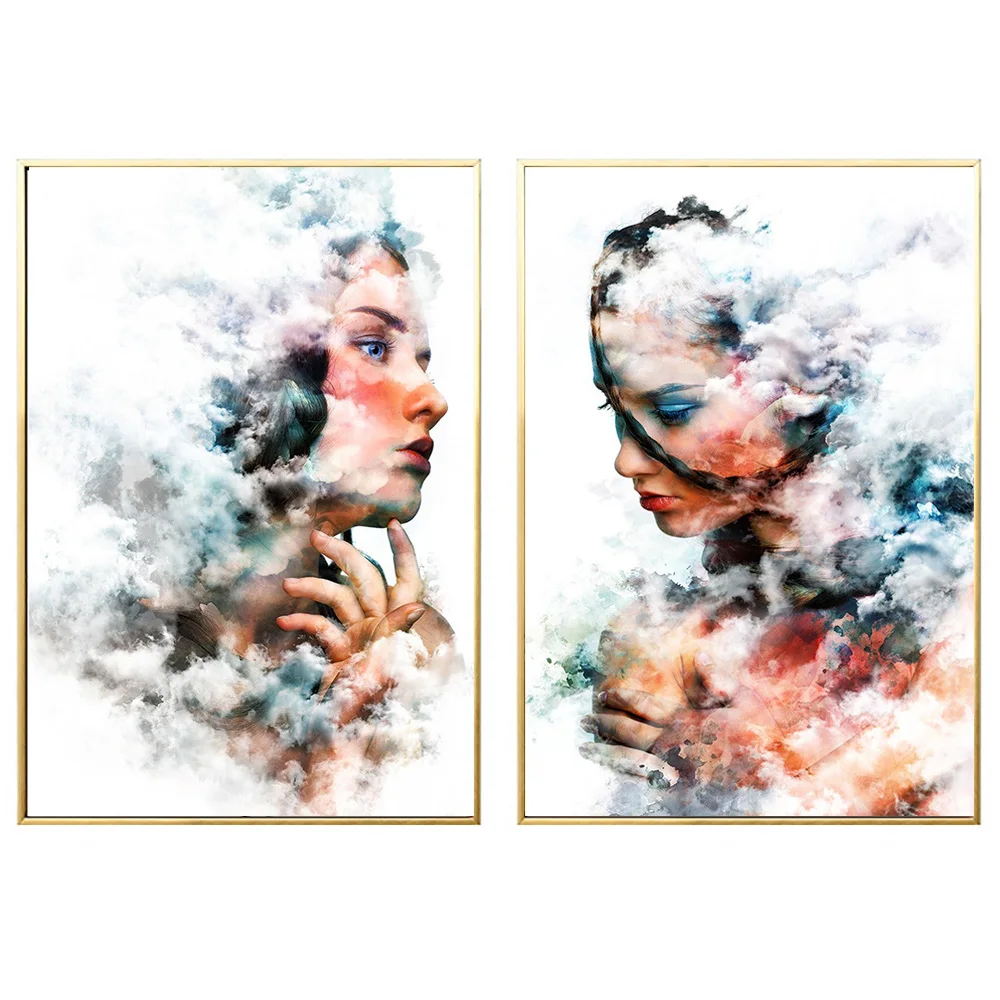 

Abstract smoke beauty poster Girl Painting Canvas Wall Art Posters Print Pictures For Bedroom Livingroom Home Decoration drop s