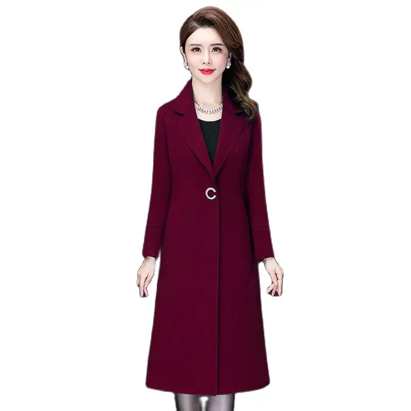

2021 new slim mother fashion simple Lapel coat long wool blended overcoat black wool coat winter coat women elegant larger size