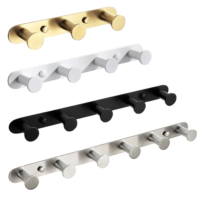 

Brushed Gold/White/Matte Black Stainless Steel Hooks Bathroom Accessories Wall Mounted Round Robe Hook 3-8 Hooks