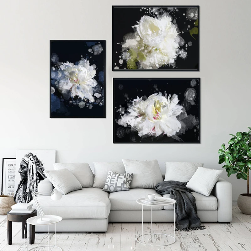 Breathless Floral Canvas Painting Black White Wall Art Pictures for Living Room Abstract Colorful Posters and Prints Decor | Дом и сад