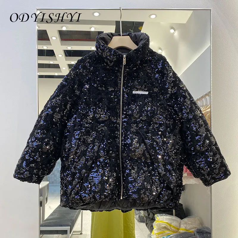 

Парка Толстая теплая пуховая куртка Женская Новинка Зима 2021 модная дикая куртка с воротником-стойкой и блестками женская уличная одежда па...