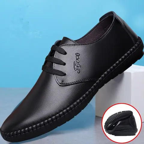 Высококачественные мужские черные кожаные туфли с круглым носком резиновые мужские строгие туфли на шнуровке мужские рабочие туфли
