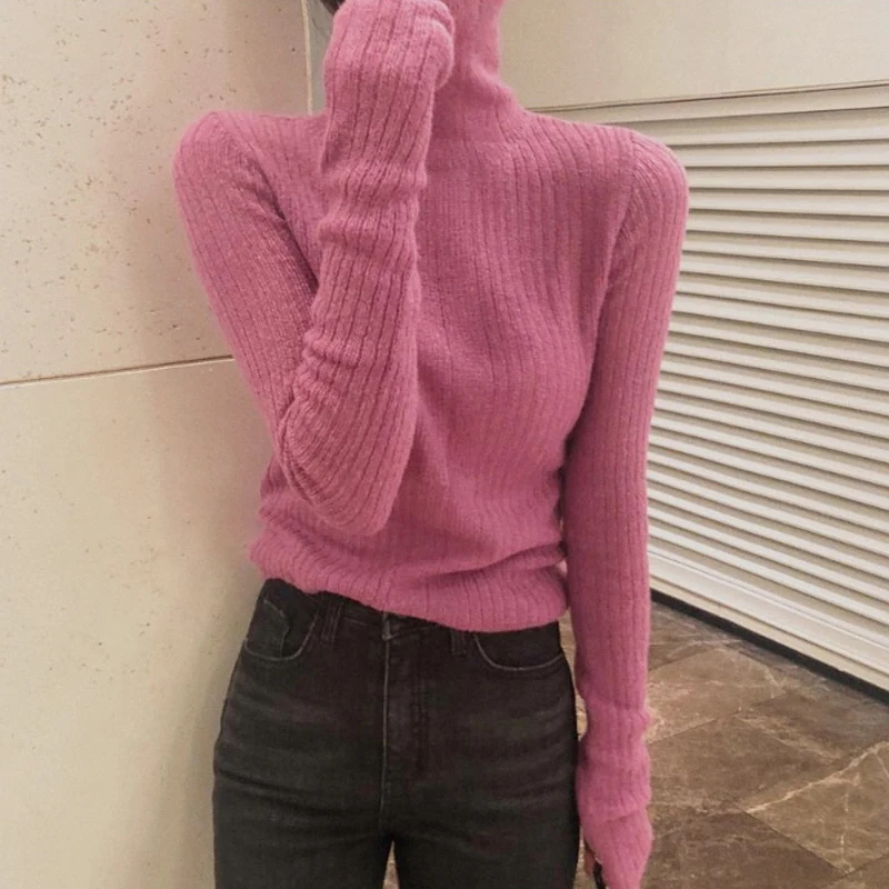 RICININA свитер женский вязанный пуловер водолазка длинный рукав однотонный тонкий