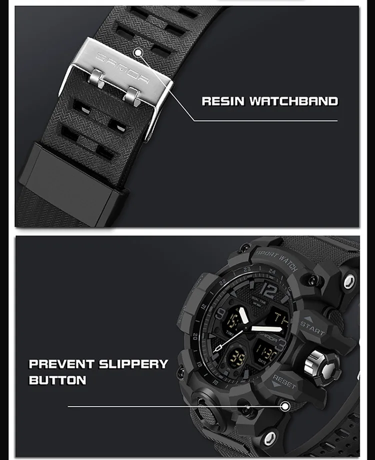SANDA Fashion Outdoor Sport Watch Luxury Digital Wristwatch Luminous Display Waterproof Shockproof Clock Men's Sports Watches
