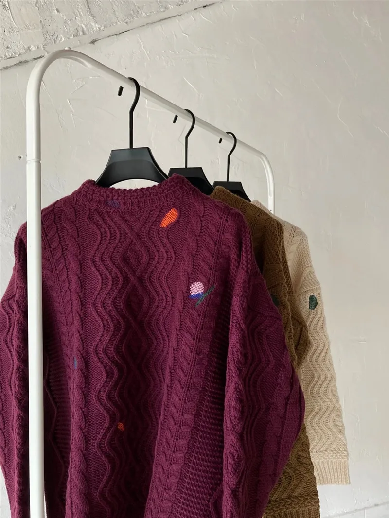 

Loose Adererror Sweater Men Women Heavy Fabric Embroidery Blue Ader Error Sweaters High-quality Crewneck Ader Error Sweater