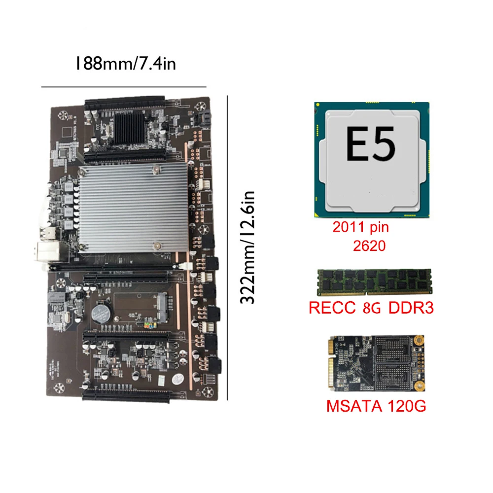 

BTC X79-H61 Miner Motherboard DDR3 5 PCI-E3.0 8X MSATA3.0 Support 3060 GPU With E5-2620 CPU RECC 4G/8G DDR3 Memory 120G SSD
