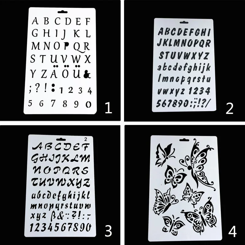 

4pc Letters Painting Template Coloring Embossing Stencils DIY Scrapbooking Lace Drawing Mold Graffiti For Decoration Reusable