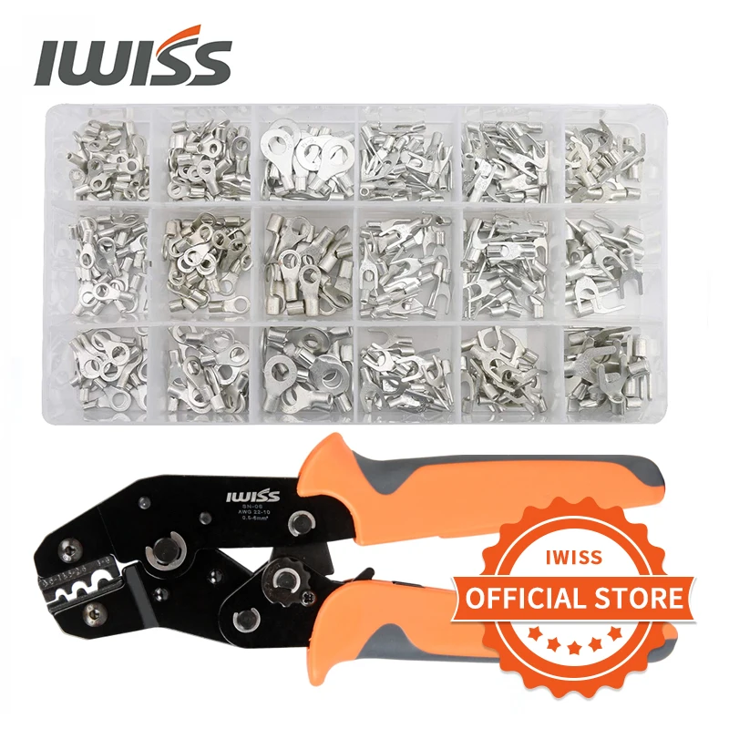 

IWISS SN-06 Non-Insulated Ring Fork U-Type Terminals Crimping Pliers Tin-Plated Copper Connectors Cold Pressing Tool Kit