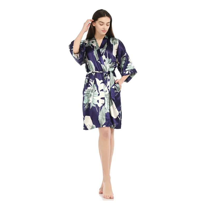 

SATIN Nightwear Casual Sleepwear Printed Women Kimono Robe Summer New Homewear Bathrobe Gown Short Home Clothing Nightgown