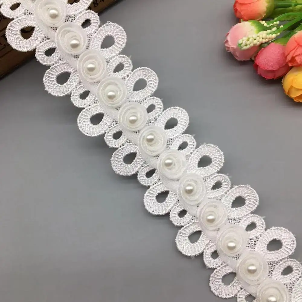 1 ярд жемчужное вышитое бисером 3D цветочное кружево отделка Цветочная аппликация