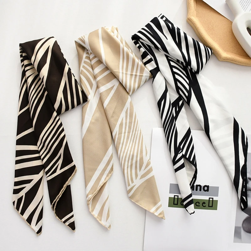 

90cm Silky Square Scarf Striped Printed Shawl Wrap Neckerchief Bandana Hijab