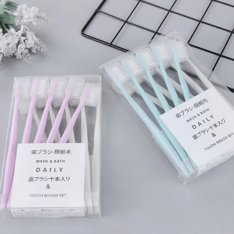 

10Pcs Ultra Soft Oral Hygiene With Sheath Family Pack Toothbrush Solid Color For Adults Children Eco Friendly