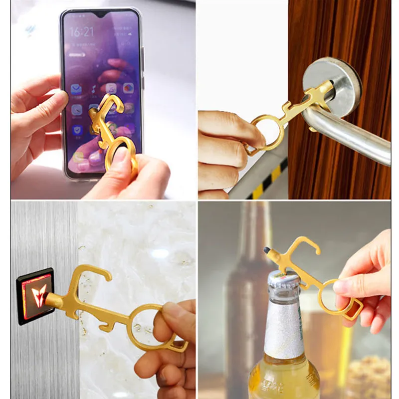 Латунный Открыватель для дверей портативный брелок с ручкой лифта медный