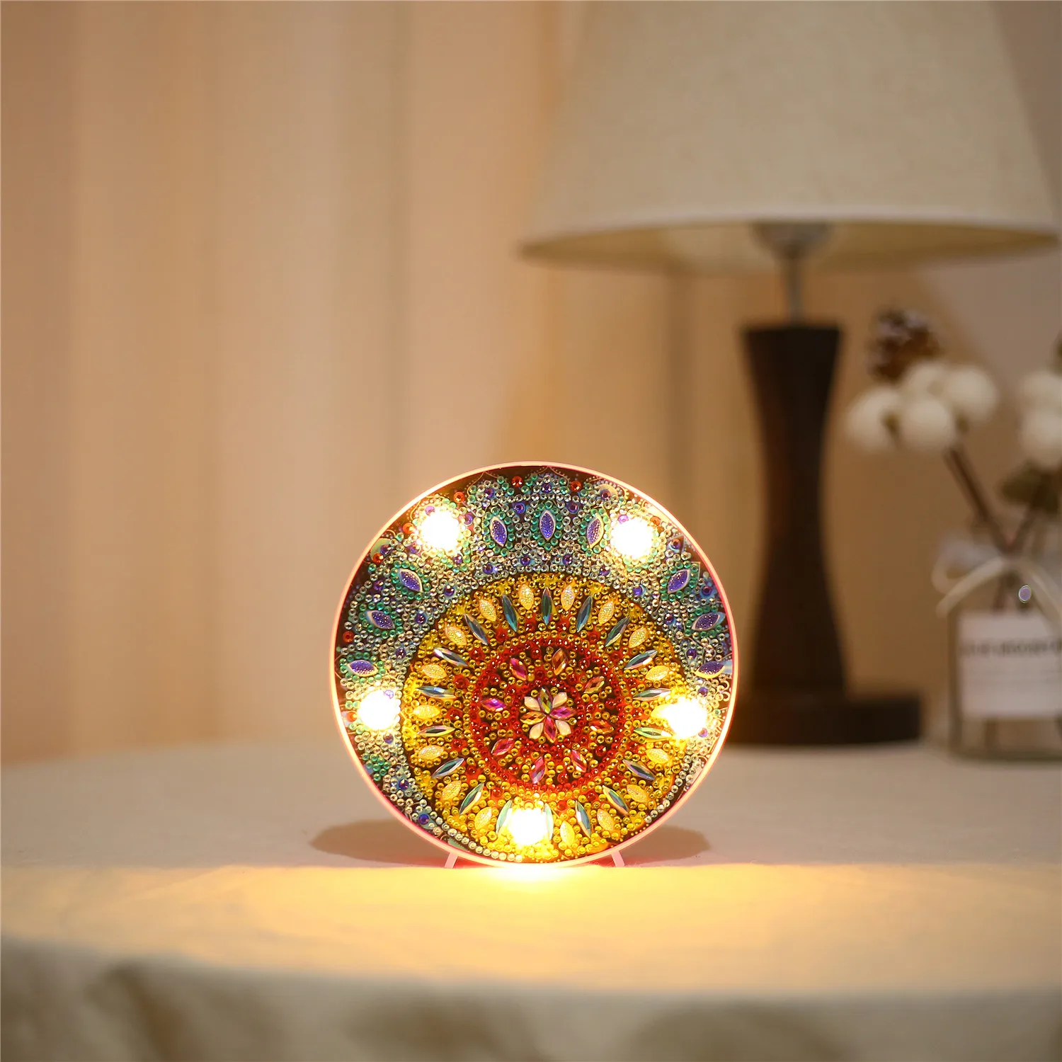 ZXD014 Christmas Hot Sale Round Circle Animal Mandala Landscape Diy Diamond Painting Led Light Lamp On The Table Round Shinny Beads - Цвет: ZXD014