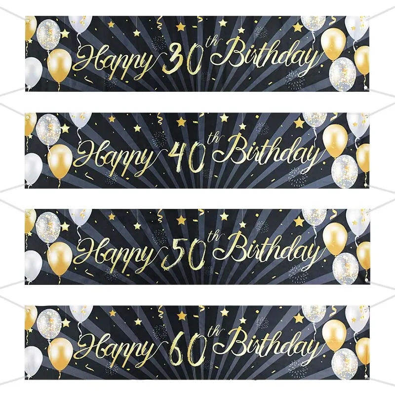 

Happy Birthday Banner 30th/40th/50th/60th Balloon Pattern Polyester Poster Banner for Adult Birthday Party Hanging Decor Supplie