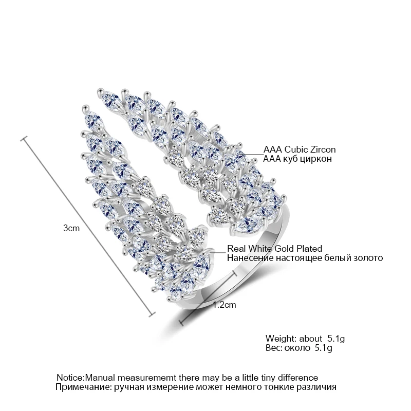 Открытые Кольца Uilz в Корейском стиле с фианитом ААА микро паве форме крыльев