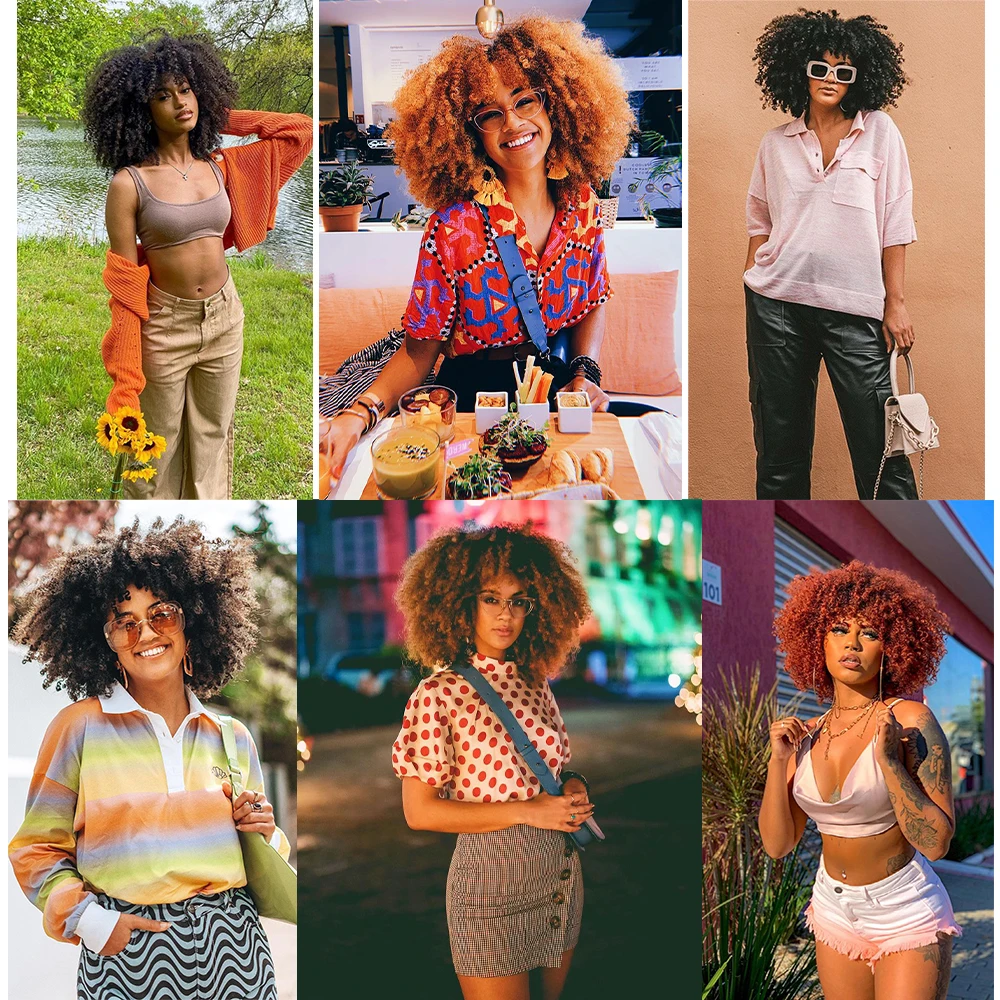 

14Short Hair Curly Wig With Bangs For Women African Synthetic Ombre Glueless Colorful Cosplay Wigs Heat Resistant GEMBON