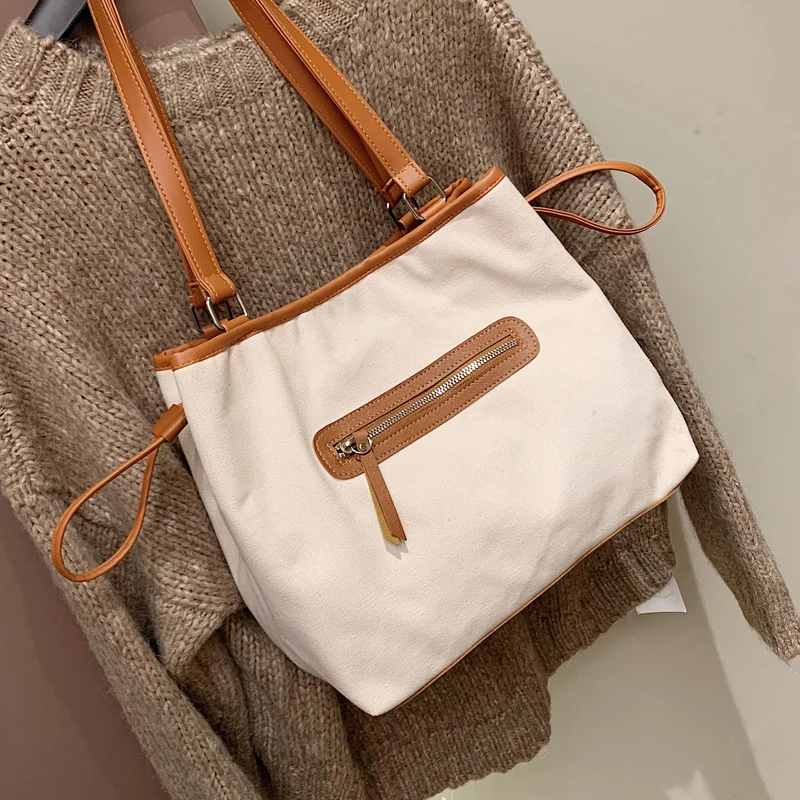 

Canvas bag single shoulder female 2021 trendy Korean version of wild simple fashion large capacity portable tote bag