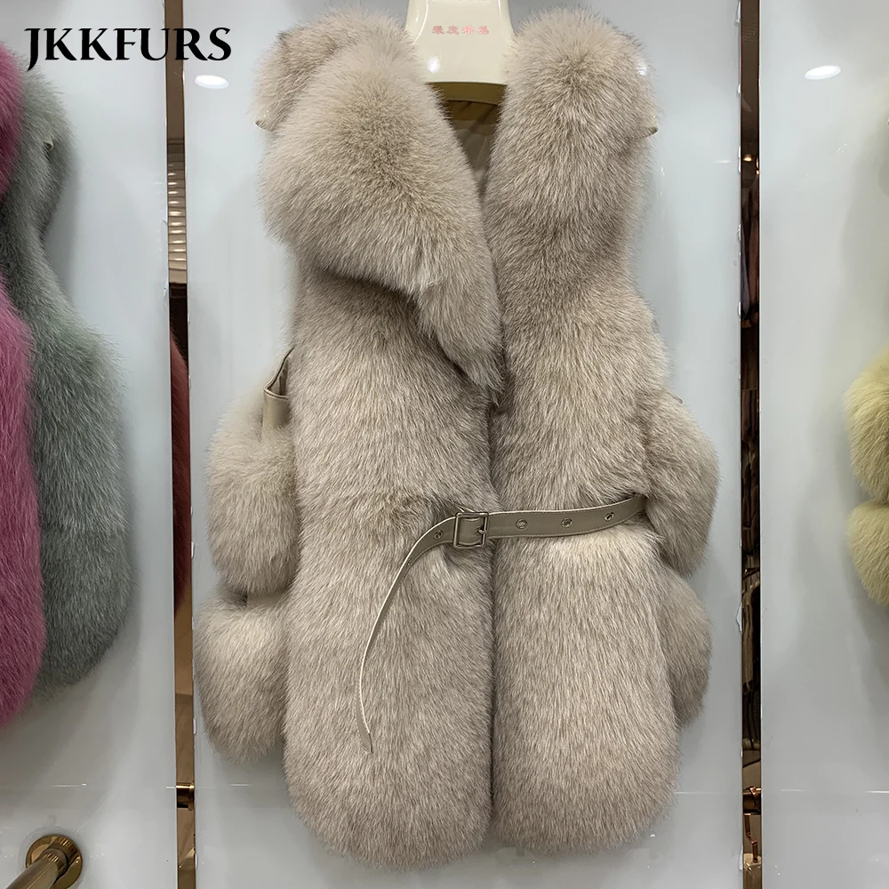 Женский меховой жилет зимний длинный пушистый теплый из натурального Лисьего