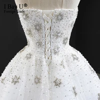 Amazing Crystal Princess Pearl Wedding Dress 2020 Beach Bohem Gelinlik Chapel Train Star Shape Beaded Vestidos De Novia Modesto