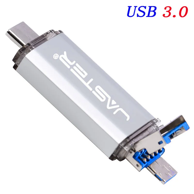 Silver JASTER 3 в 1 OTG(Android& USB& Type_C) флеш-накопитель USB 3,0 Металлический пользовательский флеш-накопитель 64 ГБ 32 ГБ 16 ГБ 8 ГБ 4 ГБ свадебные подарки - Цвет: Silver