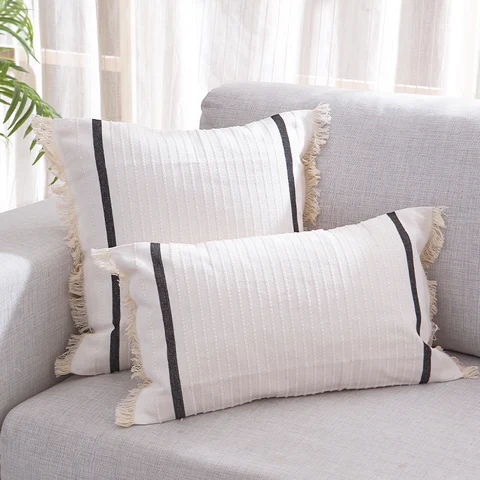 Полосатые подушки декоративная подушка с кисточками, Современная декоративная наволочка для дивана, белого цвета, украшения для дома