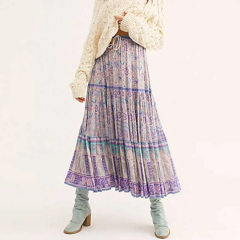 BOHO вдохновленная блуза Boho с цветочным принтом, с длинным рукавом и О-образным вырезом, богемные свободные женские топы, повседневные шикарные весенне-летние блузки