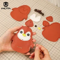 WUTA Fashion Handmade Cute Fat Penguin Key Holder Genuine Leather Car Key Cover Goat Skin DIY Key Ring Bag Decor Accessories