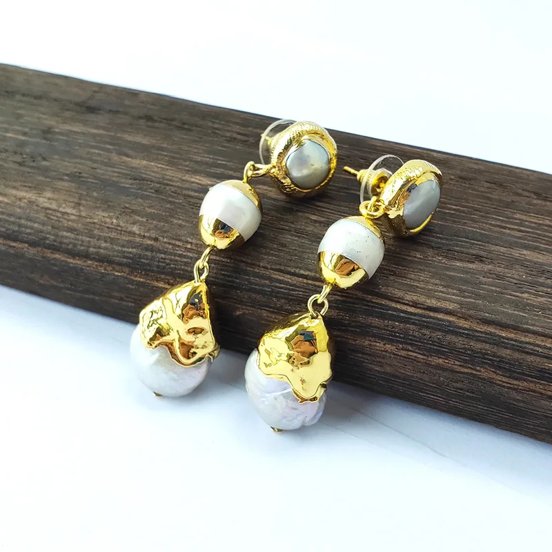 

4Pairs electroplate gold color pearls Charm Dangle earrings jewelry for women Xmas gift ER1010