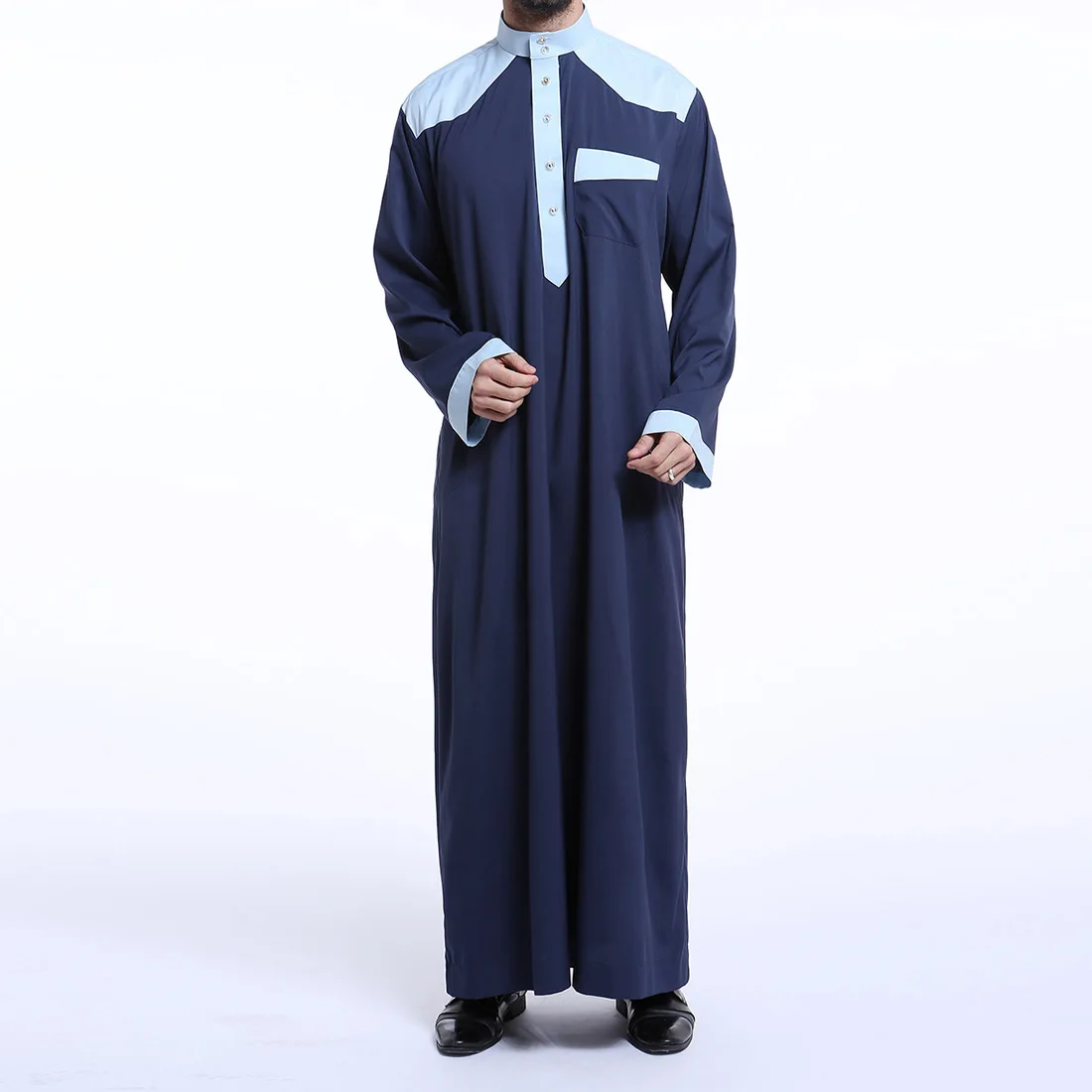3xl Big Size Thobe For Men Islamic Men Clothing Fashion Mandarin Collar Long Sleeve Abaya For Men Autumn Loose Abaya Hombre Blue