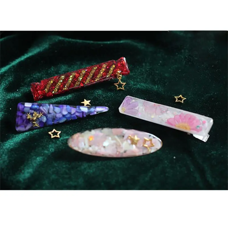

Crystal Epoxy Resin Mold Hair Clip Barrette Casting Silicone Mould Handmade DIY L4ME