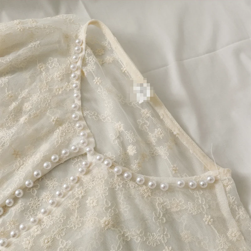

Женская прозрачная блузка DSTWJMX, тонкая белая блузка с длинным рукавом, шикарный с бисером, Повседневный Кардиган в цветочек, лето 2021