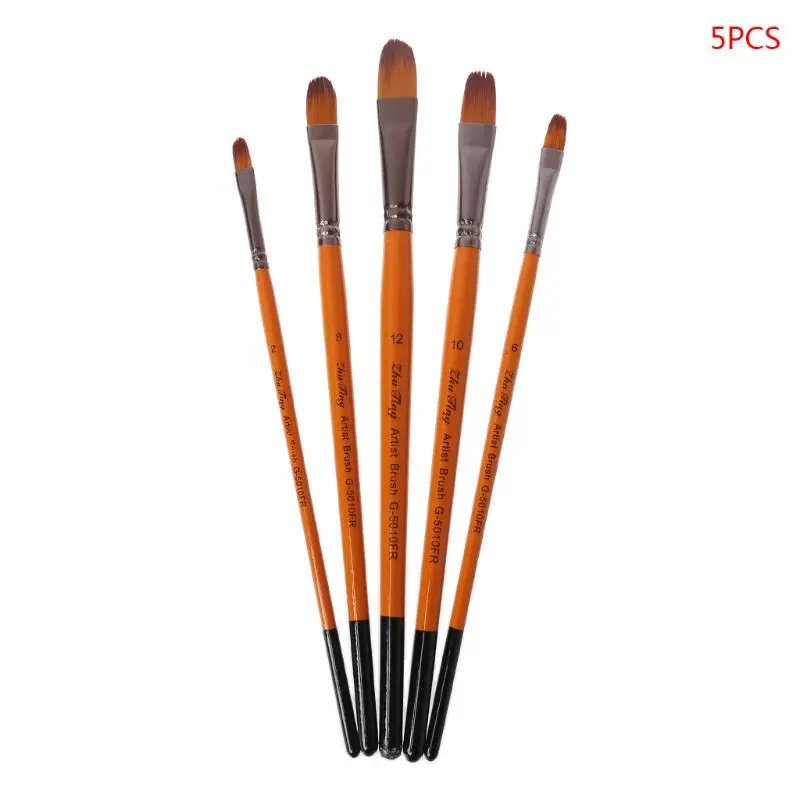 

5pcs Filbert Paint Brushes Nylon Hair Watercolor Gouache Paintbrushes Art Tools K3KE