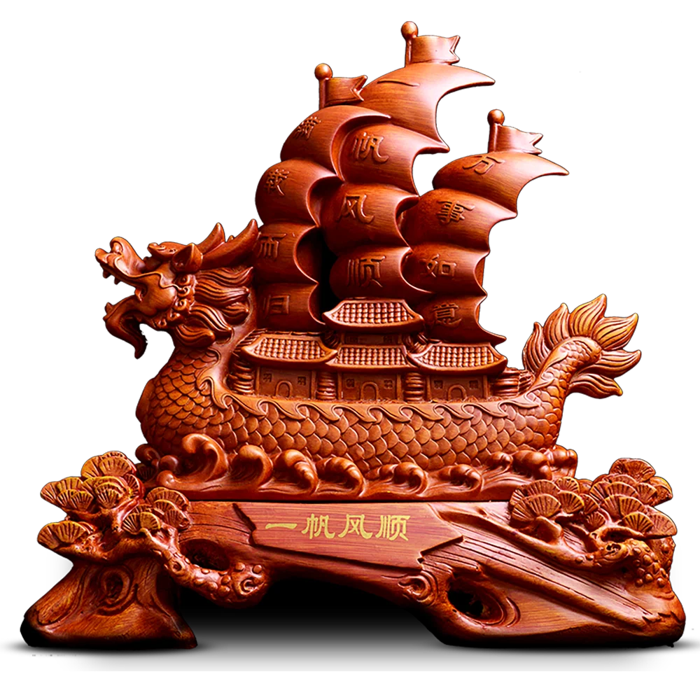 

Chinese Style Smooth Sailing Lucky Boat Resin Sculpture Home Decoration Craft Office Decor Accessories Housewarming Opening Gift